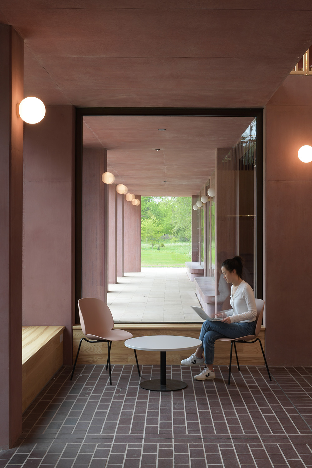 Ketley Brown brindle quarry tiles at Feilden Fowles new building at Homerton College Cambridge